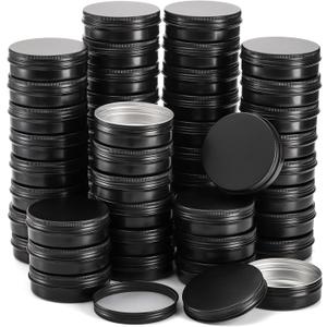 Foraineam 48 Pack 4 oz Screw Lid Round Tins Aluminium Empty Tins Black Metal Candle Storage Tin Jars Spice Containers Travel Tin Cans