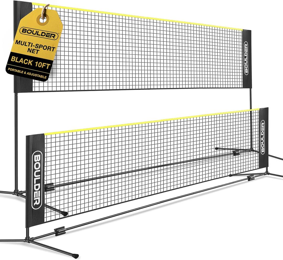 Boulder Portable Badminton Pickleball Net - Foldable/Extendable Poles for Multiple Sports Heights (UP to 5 ft) - Ideal for Tennis, Pickleball, Soccer Tennis - Easy Setup (10ft Black)