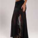 GORGLITTER Women's High Slit Mesh Skirt Y2k Goth Sheer Ruched Bodycon Asymmetrical Long Skirts with Shorts (Black, S)