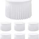 HolidayIdeas White Spandex Round Tablecloths for 60in Wedding Table, 5ft Fitted Stretch Table Skirts 120 Inch, Wrinkle-Free Ruffle Design Tablecloths for Banquets,Trade Shows, Parties, Events, 6 Pack