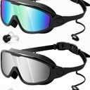 Rantizon Swim Goggles 2 Pack, Wide View Anti Fog&UV Swimming Goggles for Audlt, No Leaking Summer Gifts for Men Women Kid (Large for Adults, Aqua & Bright Silver)