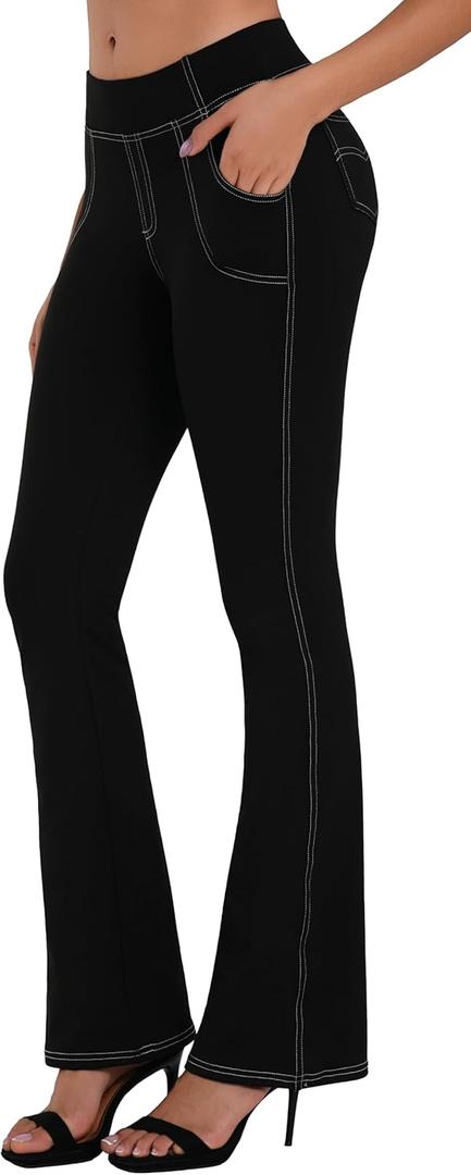Sunzel Flare Leggings for Women with Pockets, High Waisted Tummy Control Yoga Pants, Wide Leg Denim-Look (Black, S)