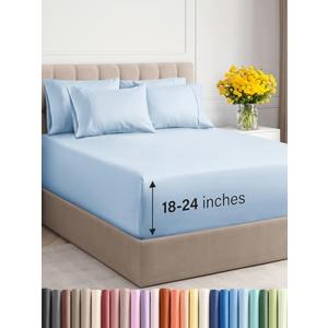 Extra Deep King Sheet Set - 6 Piece Breathable & Cooling Sheets - Hotel Luxury Bed Sheets Set - Easy & Secure Fit - Soft, Wrinkle Free & Comfy Sheets Set - Sky Blue Sheet Set with Extra Deep Pockets