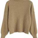 ZAFUL Women's Mock Neck Sweater Long Sleeve Ribbed Knit Basic Cropped Pullover Sweater (4-Khaki)
