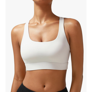 RUNNING GIRL High Impact Sports Bras for Women - Scoop Neck Strappy Sports Bra High Support Moulded Cup Workout Bra, (B-white, Small)