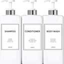 Modern Silver Shampoo and Conditioner Dispenser (21 oz, Pack of 3) Refillable Pump Bottle Set Empty Shower Plastic Bottles with Pump for Bathroom Body Wash Soap and Shower