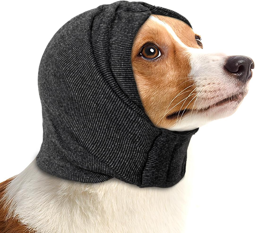 NACOCO Dog Calming Hoodie Adjustable - Anti-Slip Hematomas Noise No Shake Head Wrap Ear Covers Muffs for Dogs Anxiety Relief Noise Canceling Protection Fireworks Grooming Medium (Grey,M)
