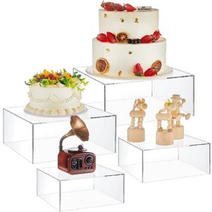 Geetery 4 Pcs Acrylic Cube Acrylic Display Box Pedestal Figure Display Shelf with Hollow Bottom Cube Stand Nesting Plastic Risers for Table(Clear)
