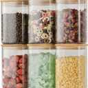D2scrma 37oz Airtight Glass Square Storage Canisters with Bamboo Lid Set of 6 (1100ml) Stackable Containers, Kitchen Jars for Pantry Noodles, Flour and Coffee beans (with Black Lable)