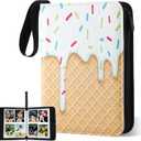 Ice Cream Drip Baseball Card Binder Trading Card Binder Portable Collector Cardholder Baseball Album Case for Boys Sports Game Supplies(Ice Cream,White,440 Pocket)