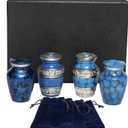 Eternal Harmony Small Keepsake Urn 4-Pack, Male & Female Mini Urns for Human Ashes with Elegant Finishes, Secure Seal & Velvet Bag, Small Urns for Ashes Up to 3 Cubic Inches (Blue)