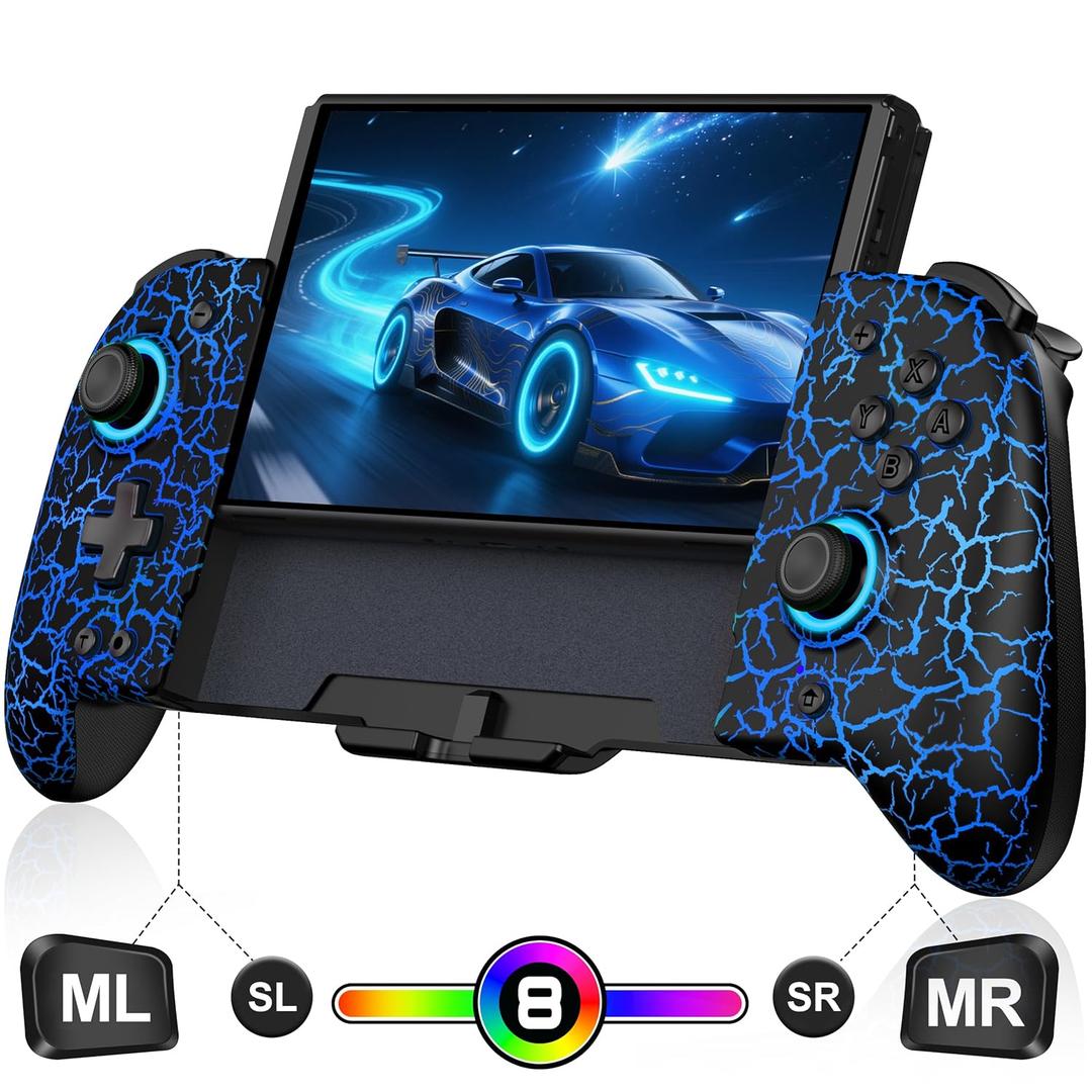Spican Switch Controllers for Nintendo Switch/OLED, Hall Effect Wireless Pro Controller One-Piece Joypad, Full-Size Ergonomic Handheld Mode Gamepads with 17 RGB Light/Battery/Turbo/Macro/4 Game Slot (Black-Crack Pattern)
