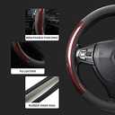Microfiber Leather 15" Universal Fit Car Steering Wheel Cover, Elastic Breathable and Odorless, Black with Red Accent (Medium (14.5" - 15"))