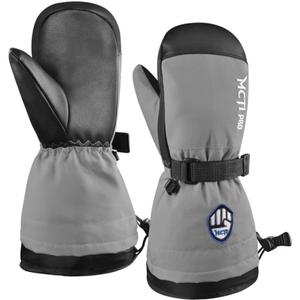 MCTi Kids Mittens Waterproof Winter Ski Warm Sherpa Fleece Lined Removable Insert (Grey), Size: XX-Small(Fits 5-7 years)