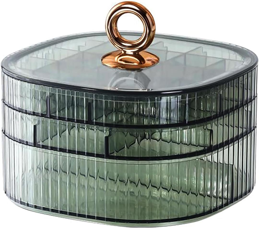 Jewelry Box, 3-Layer Acrylic Jewelry Organizer with Handle, Clear Jewelry Boxes for Women Girls, Make up Organizer, Jewelry Storage Holder (Green)