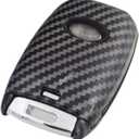 2-Layers Hybrid Carbon Key Fob Cover for KIA Sedona Grand Carnival MPV with Power Doors Hatch 6 Button (Black shell+Black silicone inner+Black keychain)