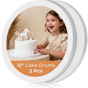 Kootek Cake Boards 12 Inch Round, 1/2 Inch Thick Cake Drum, Sturdy Corrugated Cardboard Base, Base para Pastel, White, 2 Pack