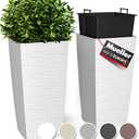 Mueller M-Resin Heavy Duty Tall Planter, Indoor/Outdoor Grande Plant, Tree, Flower Pot, 2-Piece Set, 27.5”, Modern Design, Built-in Drainage, White 6,5 Gallon