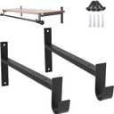 AddGrace Closet Rod Bracket Heavy Duty Shelf Brackets 12 Inch Black Wall Mounted Closet Rod Support with Pole Holder Industrial Iron Shelving Supports with Hook (2 Pack)