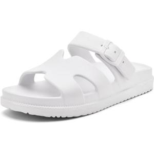 Haifago Women's Flat Sandals with Arch Support, Summer Beach Slip on Slides Comfort Lightweight H-Strap Sandal Adjustable Buckle