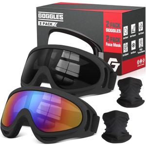 Dirt Bike Goggles, 2-Pack Motorcycle Goggles ATV Anti-Impact Motocross Windproof Racing Goggles (Gray+color)
