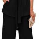 PRETTYGARDEN Women's Summer 2 Piece Outfits 2026 Cap Sleeve V Neck Blazer Vest Wide Leg Pant Sets Office Work Clothes (Black, L)