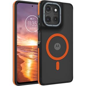 GaoBao Magnetic for Moto G Power 2025 Case/Moto G Power 2026 Case [Compatible with Mag-Safe] [Military-Grade Protection] Slim Translucent Matte Shockproof Anti-Fingerprint Phone Case, Black/Orange