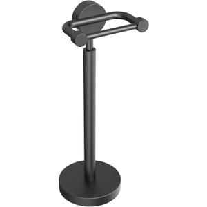 YUMORE Toilet Paper Holder Stand,Modern Freestanding Matte Black Bathroom Floor Standing Toilet Paper Roll Holder,Stainless Steel Round Weighted Base Bath Tissue Holder