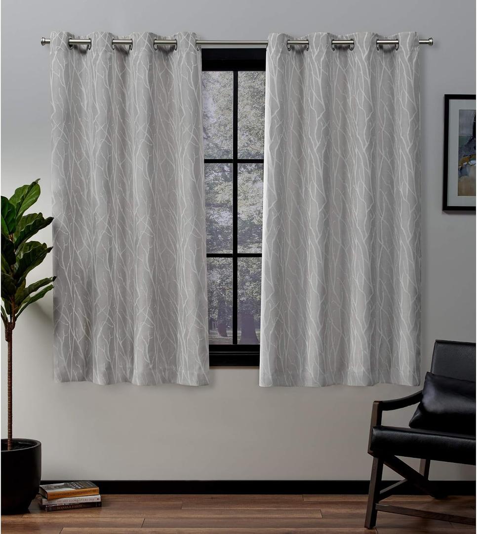 EXCLUSIVE HOME Forest Hill Woven Room Darkening Blackout Grommet Top Curtain Panel Pair, 52"x63", Dove Grey