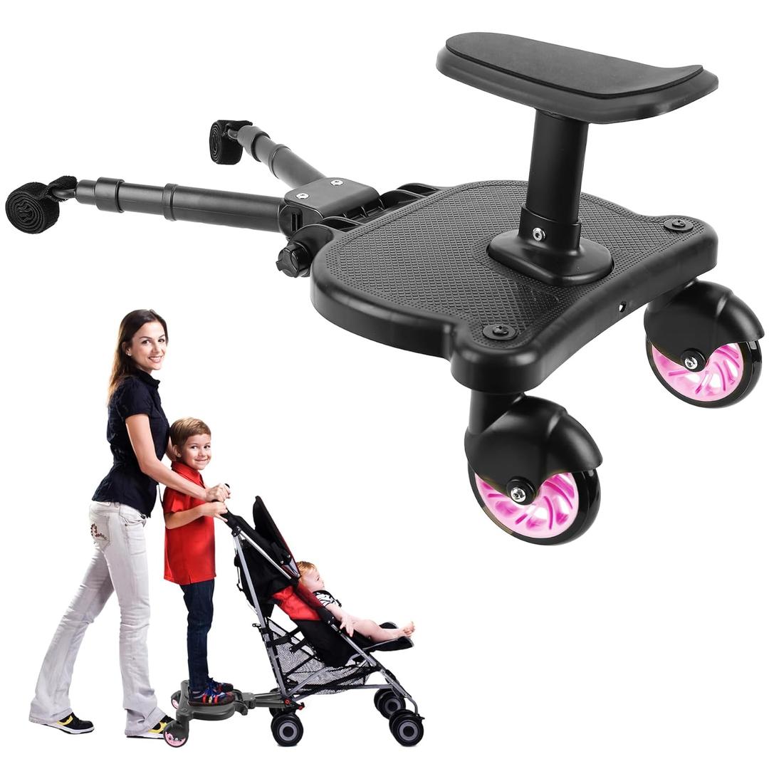 2026 New-Universal Stroller Board with Detachable Seat, 2in1 Sit and Stand Stroller Connectors for Most Strollers, Holds Children Up to 55 LBs Stroller Standing Board(Pink)