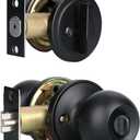 Front Door Lock Set Exterior Door Lock Set with Deadbolt, Single Cylinder Deadbolt Lock and Door Knob Set, Keyed Alike,Matte Black Door Knob and Deadbolt Set(1Pack Set)