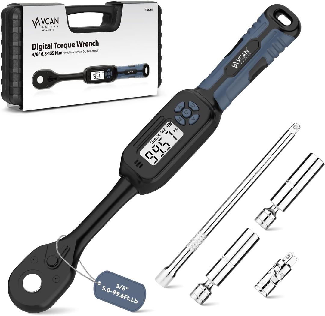 3/8 Torque Wrench Digital (5.02-99.6 Ft.Lb1 % Accuracy Digital Spark Plug Socket & Tire Inch Pound Torque Wrench 3/8 Drive with Buzzer and LED Flash Notification Track Mode for Moto Auto Car