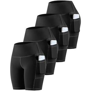 CHRLEISURE Womens Biker Yoga Shorts with Pockets: High Waisted Tummy Control Spandex Workout Athletic Gym Shorts 3 Packs Size L