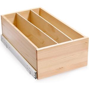 Pull Out Cabinet Organizer with Divider, 12''W21''D7''H Soft Close Wood Drawer for Kitchen Pantry, Finished, Heavy-Duty, Bottom Assembly (Wood Drawer Part Width is 11'')