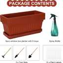 6 Packs Window Box Planter, 17 Inches Flower Window Box Rectangular Plastic Vegetable Planters with Trays for Windowsill, Patio, Garden, Balcony, Brick Red