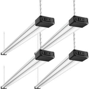 BBOUNDER 4 Pack Linkable LED Shop Light with Reflector, Super Bright 6500K Cool Daylight, 4400 LM, 4 FT, 48 Inch Integrated Fixture for Garage, 40W Equivalent 250W, Surface & Suspension Mount, Black