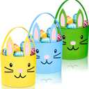 3 Pcs Easter Basket, Felt Cute bunny Tote Bag for Easter Egg Hunts Party Favor Decorations and Candy Gifts Storage (Blue Green Yellow)