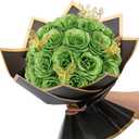 Waipfaru Glitter Roses Bouquet, DIY Green Fake Flowers Bouquet, Birthday Gifts for Women Mom, 24 Pcs Rose for Wife Girlfriend Valentines, Mothers Day, Graduation, St. Patrick's Day