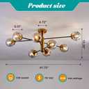 hesoge 8 Light Sputnik Semi Flush Mount Ceiling Light Fixture Mid Century Modern Chandelier with Glass Globe Black Gold Ceiling Lighting for Dinning Room Farmhouse Kitchen Bedroom Living Room