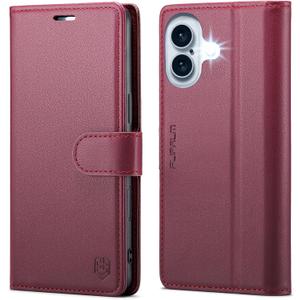 Wallet Case for iPhone 16 Plus, RFID Blocking Credit Card Holder, PU Leather Folio Flip Kickstand Protective Shockproof Cover for Apple 16Plus (Red, for iPhone 16 Plus - 6.7'')