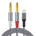 10FT Dual 1/4" Stereo Audio Cable Compatible with Lightning to Dual 6.35mm Stereo Y Splitter for i-Phone14/13/12 i-Pad, Amplifier, Speaker, Mixing Console Note: NOT Applicable to Recording