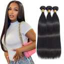 Straight Bundles Human Hair 1B Human Hair Bundles Brazilian Virgin 24 26 28 Inch Natural Black Straight Bundle Human Hair Extensions 50 Gram Per Bundle