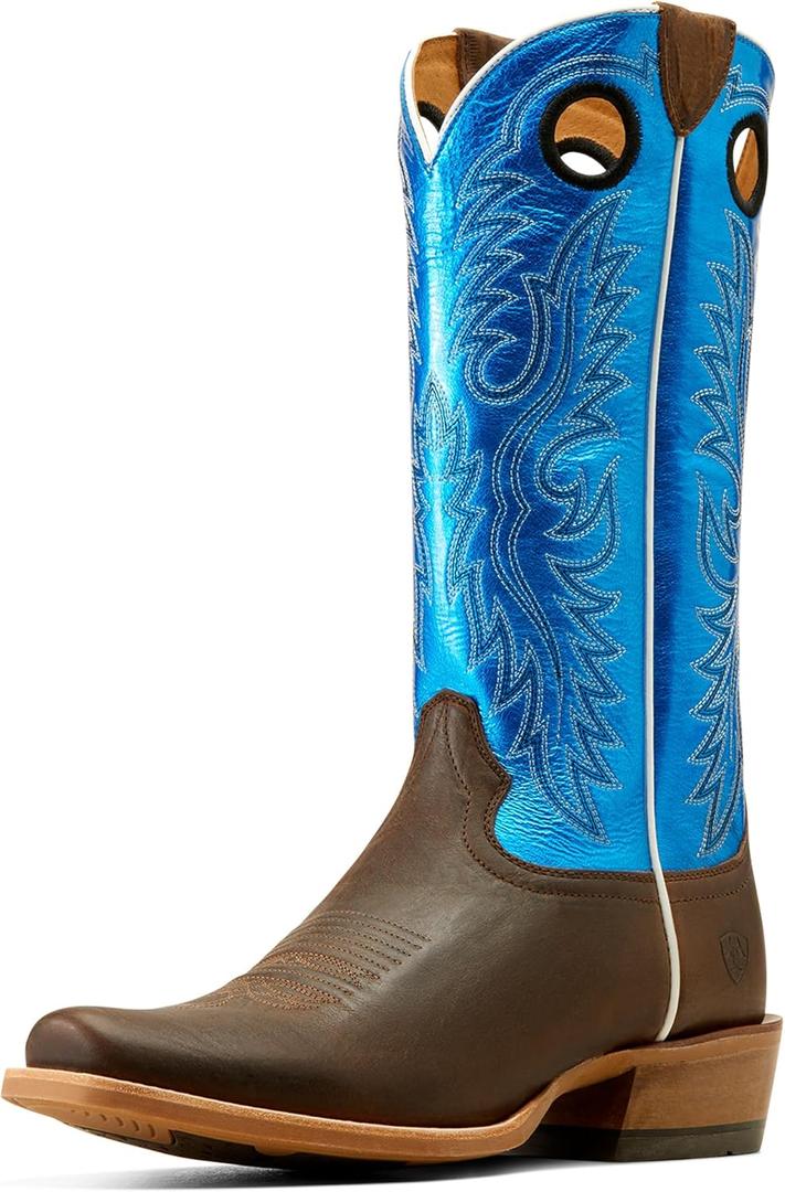 Ariat Men's Ringer Western Boot (10.5 Narrow, Bright Blue Patent/Tobacco Toffee)