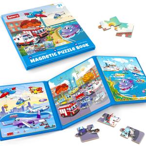 SYNARRY Air Land Water Transport Magnetic Puzzles for Toddlers 3-5, 20 Pieces Travel Puzzles for Kids Ages 4-6, Car Airplane Road Trip Activities Toys for 3 4 5 6 Year Old Boys Girls Birthday Gifts
