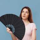 2 x 2 Pack Large Folding Hand Fan, Nylon-Cloth Vintage Retro Fabric Fans, Chinese Kung Fu Tai Chi Hand Fan for Men/Women, Festival, Dance, Gift, Performance, Decorations (Black)