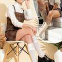 Fourluoo 4 Pairs Women's Lace Socks Calf Stocking with Lace Trim Long Knee High Stockings Lolita Boot Socks (Black, L)