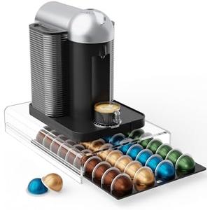 Storage Drawer for Nespresso Vertuo Coffee Pod Holder for Counter Acrylic Coffee Capsule Organizer - 40 Pods