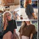 4 Pack Womens Oversized T Shirts Summer Casual Roll Up Short Sleeve Tops Crew Neck Loose Fit Basic Tee Clothes (White, L)