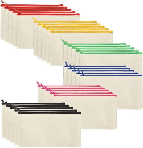 Cruleen 20 PCs Blank Canvas Zipper Pouch Bulk, Makeup Bags Bulk Pencil Pouch with Zipper–Multi-Purpose DIY Crafts Toiletry Canvas Bags Case for Sublimation, Embroidery, Stationery & Cosmetic Storage