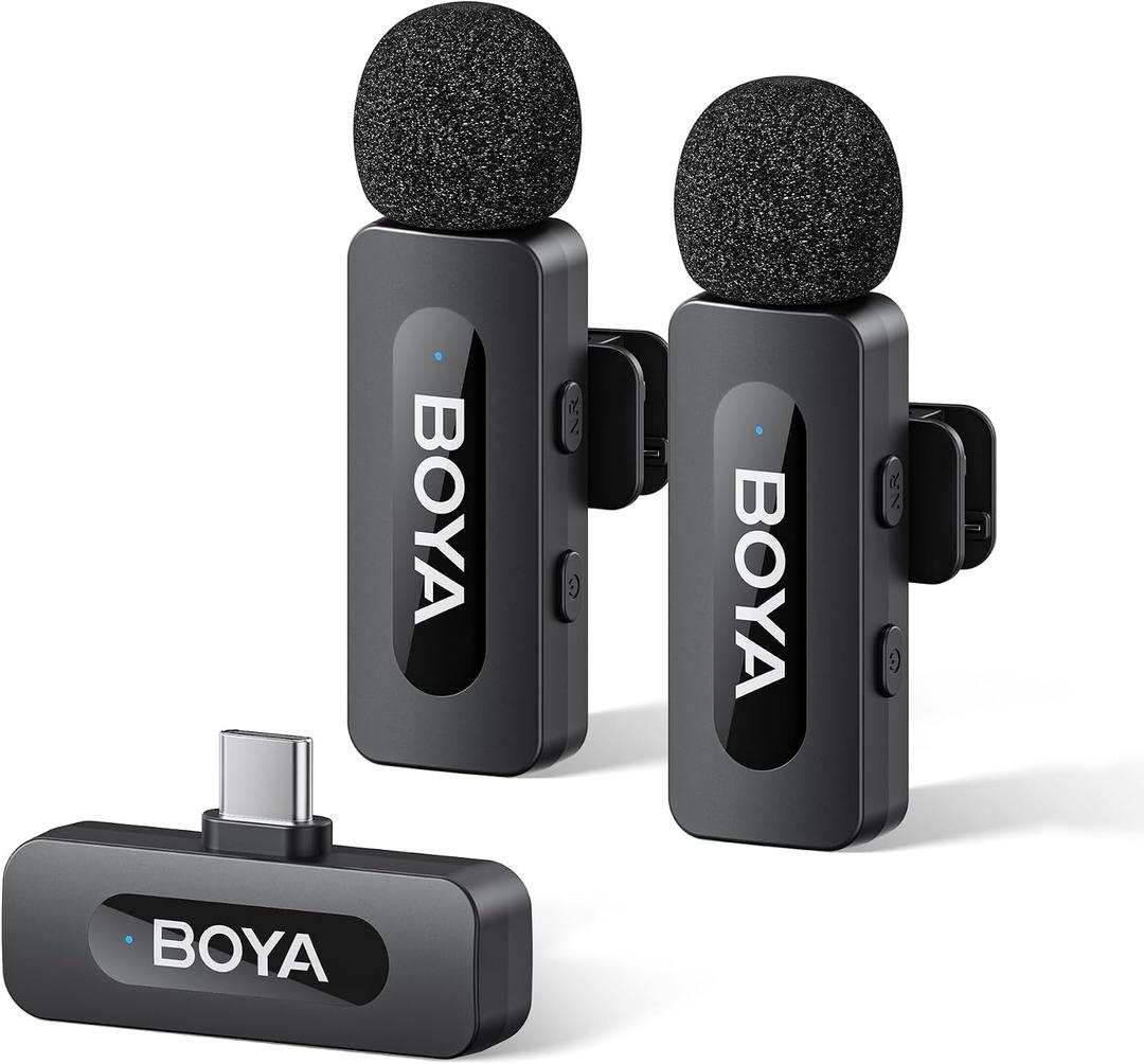 BOYA BY-V20 Wireless Microphones for iPhone 17/16/15 & Android/Laptop with USB-C Port, 328ft Range, 9H Battery Life, Noise Reduction Mini Mic Clip on Lapel Microphone Wireless for Video Recroding